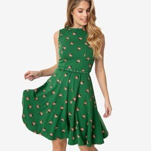 Unique Vintage X GB Gwynnie Bee Strawberry Green Fit-And-Flare Dress,‎ XS